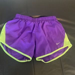 Nike Dri-Fit purple and green shorts